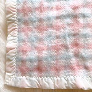 VTG Chatham Woven Baby Blanket - Satin Trim - Pink, Blue & White - 45” x 42”